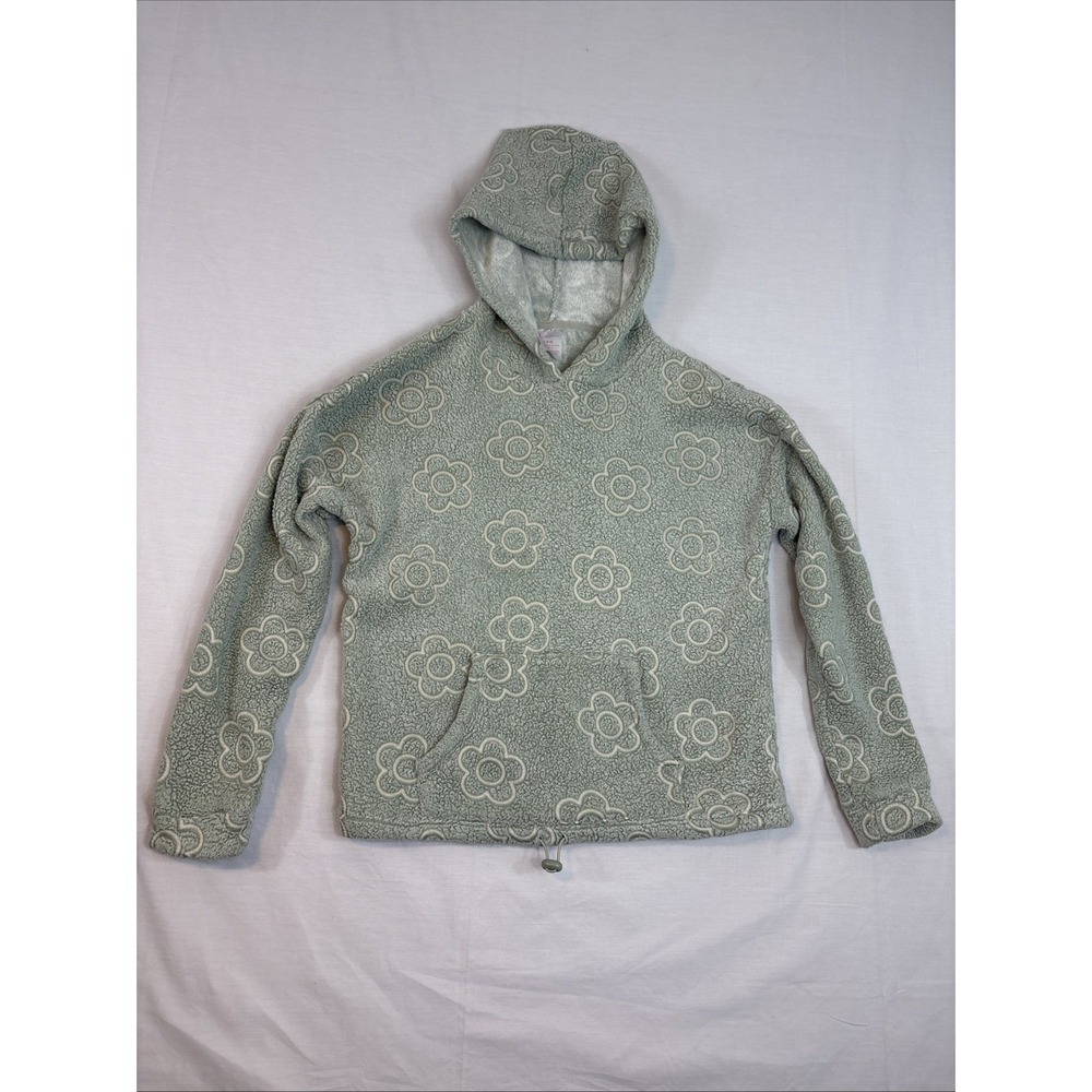 NO BOUNDARIES Pullover Hoodie Women/Jr Sz S 3-5 Green Flower Fleece Cinch-Waist - Picture 2 of 16